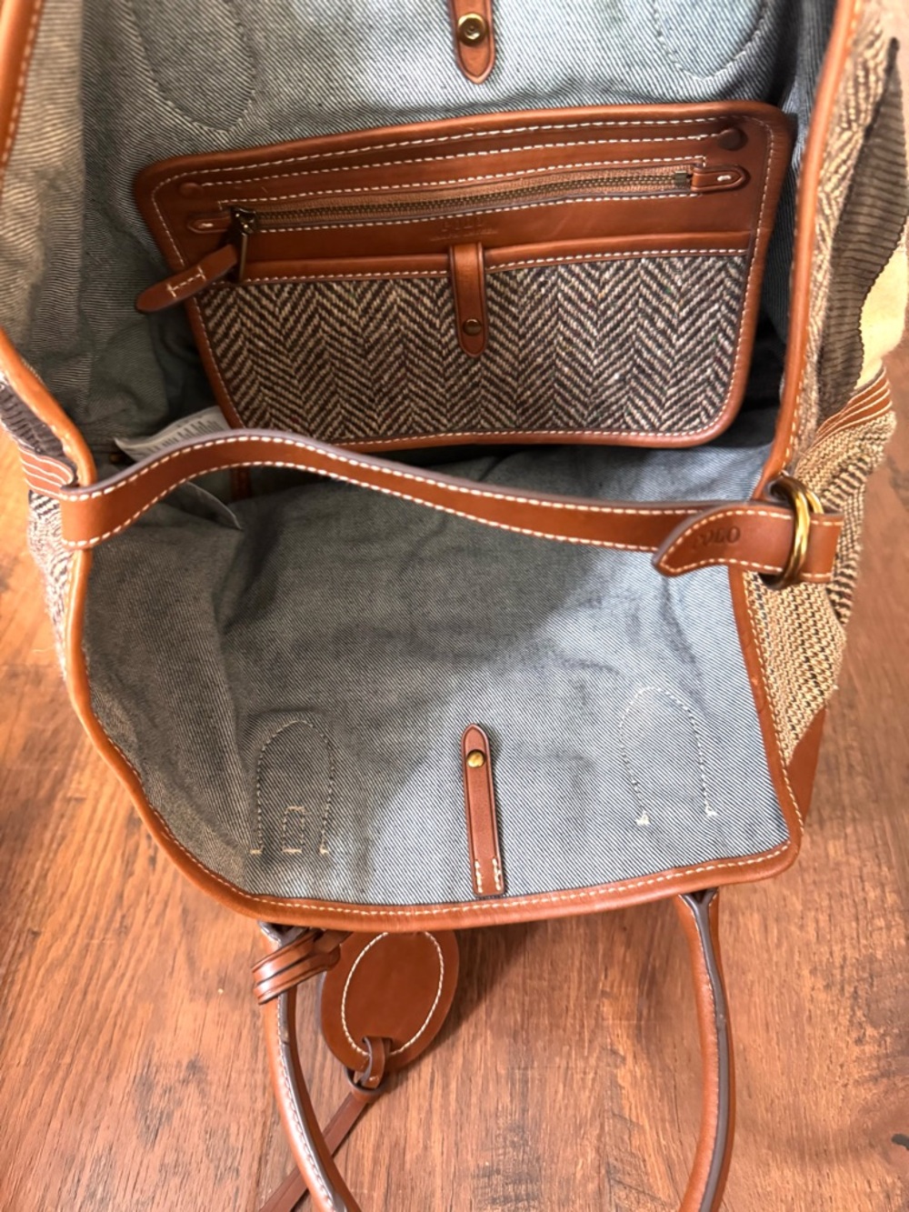 RALPH LAUREN POLO tweed and leather tote, one size, NWOT - Picture 9 of 16